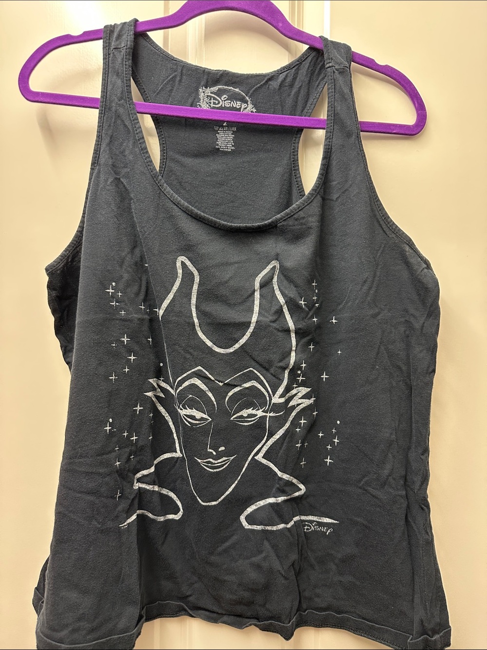 Torrid Disney Black Tank Top with Silver Maleficent Outline 2x